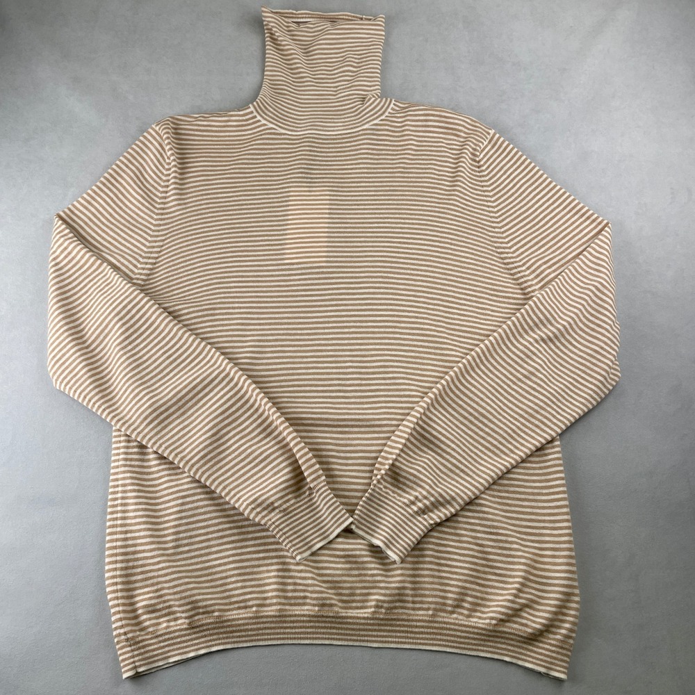John Elliott High Twist Turtleneck Mens 2/M Taupe Ivory Stripe Wool Sweatshirt